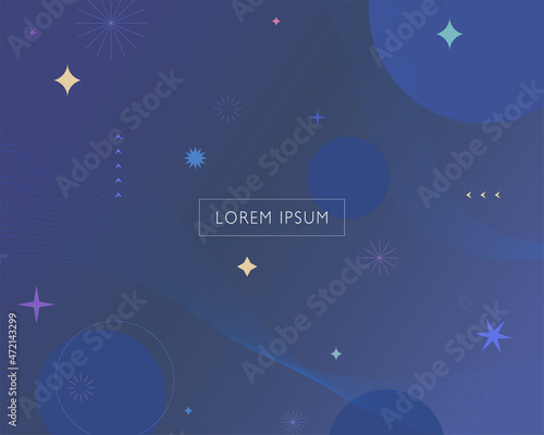 Bright stars and dim aurora in dark universe. Simple pattern design template.