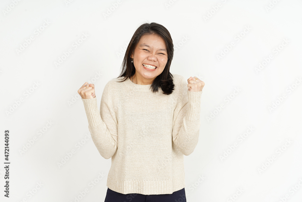 Yes Winning Gesture of Beautiful Asian Woman Isolated On White Background Yes Winning Gesture of Beautiful Asian Woman Isolated On White Background
