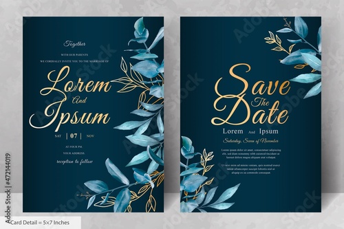 Set of Elegant Watercolor Wedding Invitation Card Template