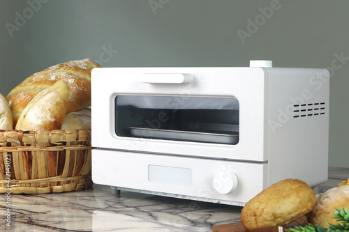 Tablou canvas white modern design toaster oven  , countertop or convection oven is on the tabl