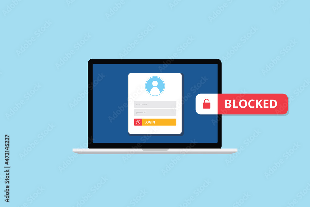 blocked account concept with login or sign in problem on laptop form field with modern flat style blocked account concept with login or sign in problem on laptop form field with modern flat style