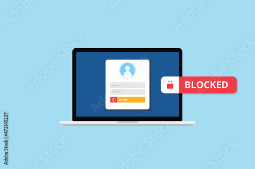 blocked account concept with login or sign in problem on laptop form field with modern flat style