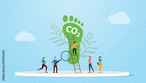 co2 carbon dioxide footprint concept with people analysis carbondioxide with modern flat style photo