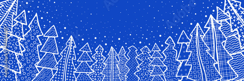 New Year background, banner. Stylized forest, different textures.	
