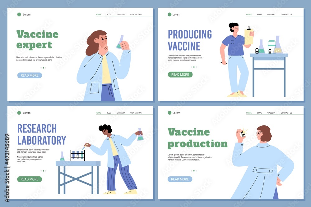 Set of web banners for science laboratory on research for production vaccine. Set of web banners for science laboratory on research for production vaccine.