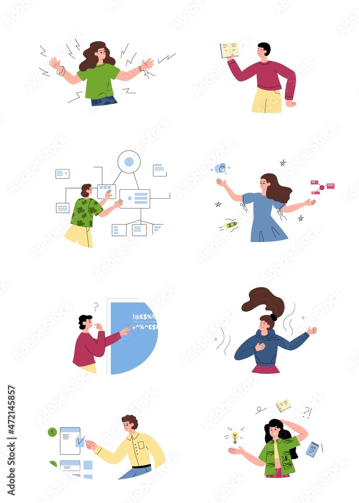 MBTI personality types collection flat cartoon vector illustration isolated.