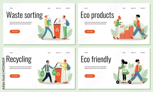 People with Ecology Habits vector landing