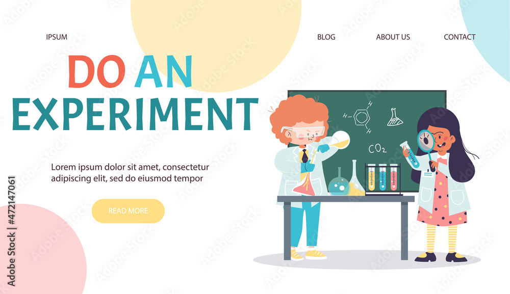 Children doing experiment in chemical laboratory in flat vector illustration Children doing experiment in chemical laboratory in flat vector illustration