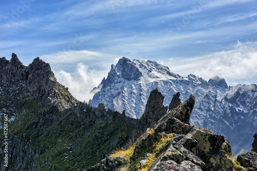 The ridge of a difficult sports pass in the Siberian mountains photo