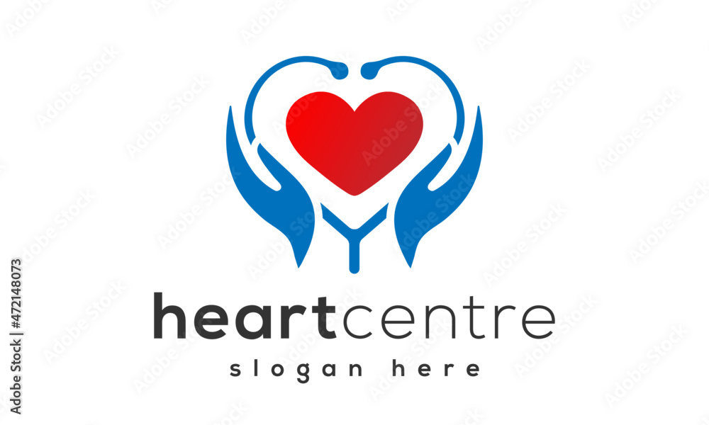 Creative Medical Heart Centre Logo Design Vector Icon Symbol Illustration.