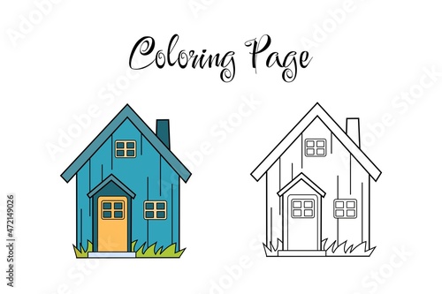 Small house coloring page vector illustration