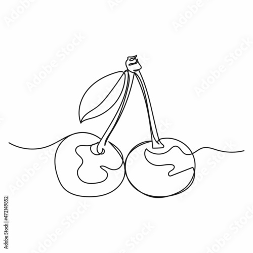 Vector abstract continuous one single simple line drawing icon of cherry organic food in silhouette sketch.