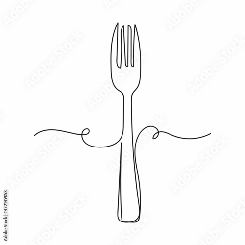 Vector abstract continuous one single simple line drawing icon of fork in silhouette sketch.