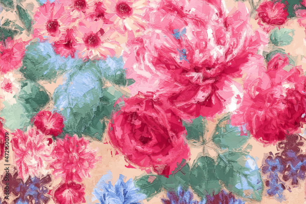 custom made wallpaper toronto digitalBeautiful oil painting bouquet flower illustration