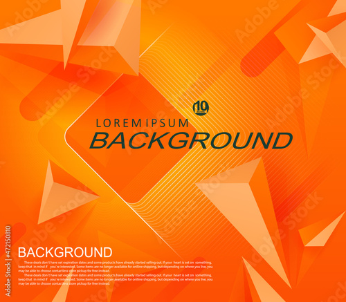Geometric orange background, triangular shapes with 3d effect, abstract frame like a rhombus