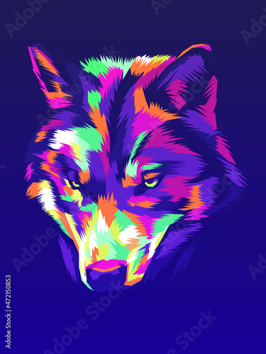 Colorful Wolf Head in pop art style