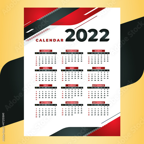 2022 NEW YEAR CALENDAR TEMPLATE VECTOR DESIGN