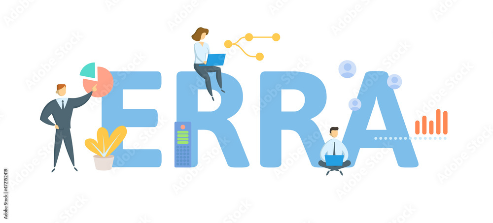 ERRA, Energy Regulators Regional Association. Concept with keyword, people and icons. Flat vector illustration. Isolated on white. ERRA, Energy Regulators Regional Association. Concept with keyword, people and icons. Flat vector illustration. Isolated on white.
