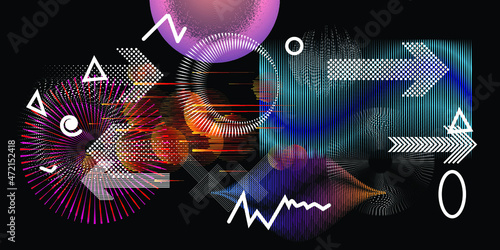 Black and white modern minimal background . Vector design composition with various geometric shapes . Abstract contemporary art . New modernism .