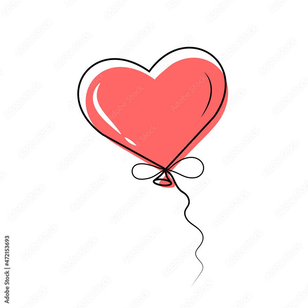 Helium Flying Balloon in the shape of heart. Colorful balloon for template and invitation decoration. Helium Flying Balloon in the shape of heart. Colorful balloon for template and invitation decoration.
