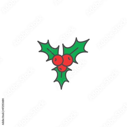 Holly berry flat icon. Christmas symbol vector illustration. holiday