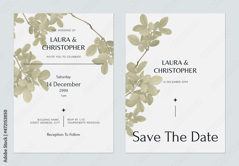 Foliage wedding invitation card template design, green lignum vitae