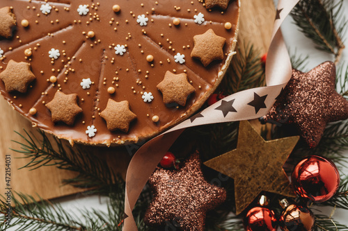 chocolate stars sprinkles christmas food cheesecake 
 photo