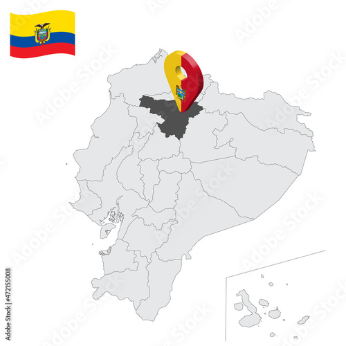 Location Pichincha Province on map Ecuador. 3d location sign similar to the flag of Pichincha. Quality map with provinces Republic of Ecuador for your design. EPS10