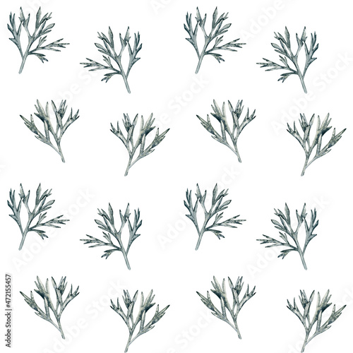 Gray twigs Seamless watercolor pattern isolated on white background. Hand-drawn botanical background. Texture for fabric  paper  packaging.
