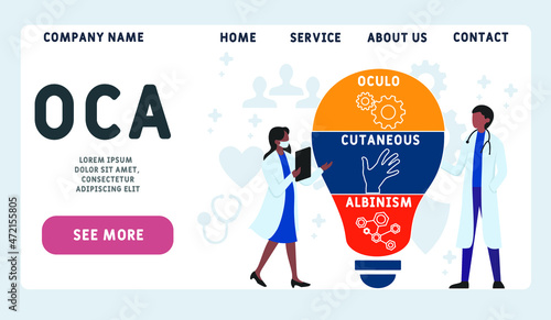 OCA - Oculo Cutaneous Albinism acronym. medical concept background.  vector illustration concept with keywords and icons. lettering illustration with icons for web banner, flyer, landing 