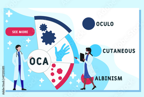 OCA - Oculo Cutaneous Albinism acronym. medical concept background.  vector illustration concept with keywords and icons. lettering illustration with icons for web banner, flyer, landing 