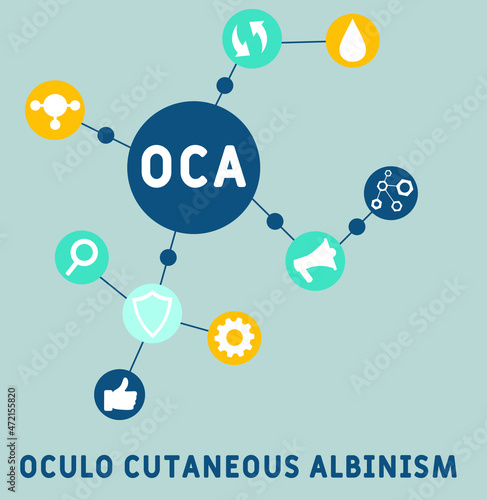 OCA - Oculo Cutaneous Albinism acronym. medical concept background.  vector illustration concept with keywords and icons. lettering illustration with icons for web banner, flyer, landing 
