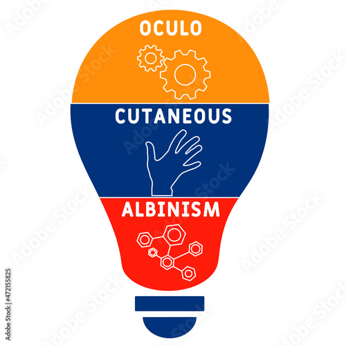 OCA - Oculo Cutaneous Albinism acronym. medical concept background.  vector illustration concept with keywords and icons. lettering illustration with icons for web banner, flyer, landing 
