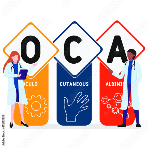 OCA - Oculo Cutaneous Albinism acronym. medical concept background.  vector illustration concept with keywords and icons. lettering illustration with icons for web banner, flyer, landing 