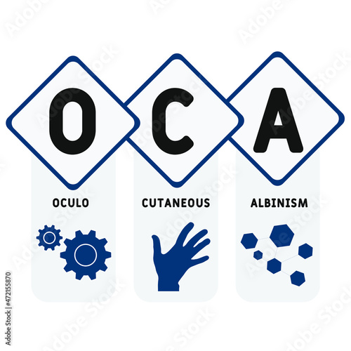 OCA - Oculo Cutaneous Albinism acronym. medical concept background.  vector illustration concept with keywords and icons. lettering illustration with icons for web banner, flyer, landing 