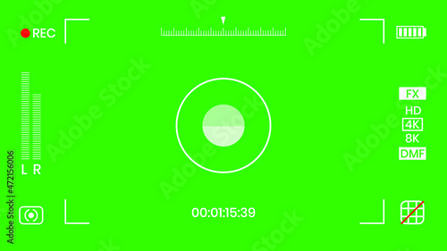 Green colored chroma key camera rec frame viewfinder overlay background screen flat style design vector illustration. Chroma key VFX screen camera overlay abstract background concept for video footage