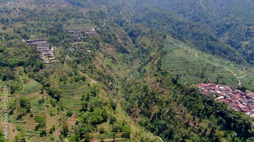 Umbul Sidomukti valley in Ambarawa, Indonesia. Aerial forward photo