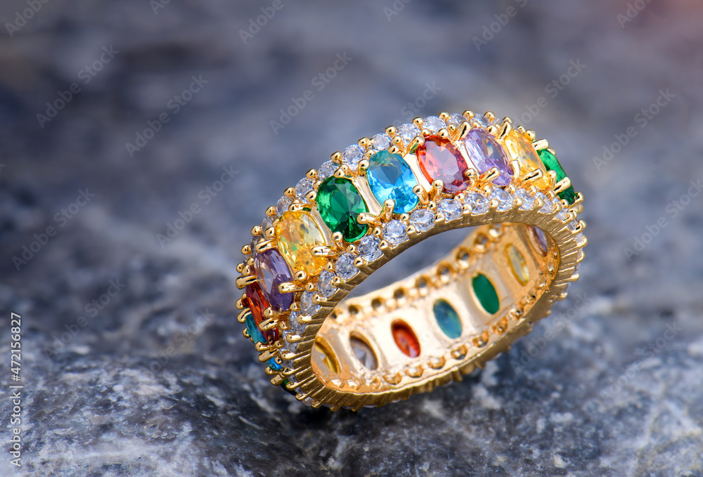Fototapeta premium Gemstone jewelry golden ring.