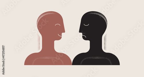 Happy and sad person. Bad and good emotions. Abstract human head. Vector illustration, EPS 10