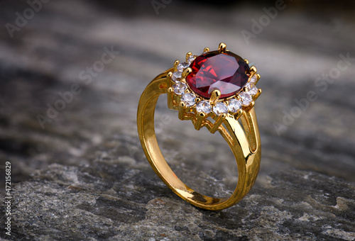 Gemstone jewelry golden ring.