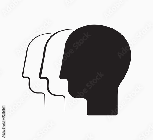 Human heads icon. Silhouette and contour of groups of people, abstract design element, side view. Vector illustration, EPS 10