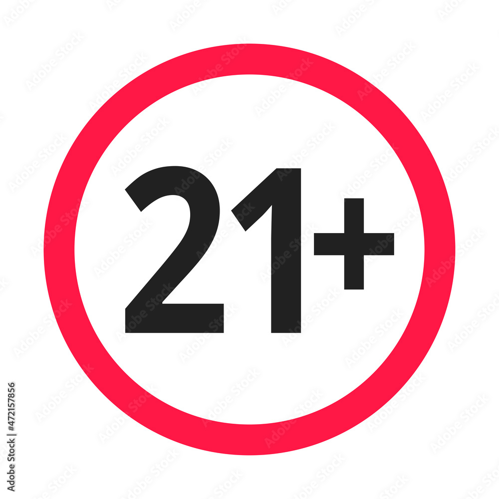 Under 21 forbidden round icon sign vector illustration. Twenty one years or older persons adult content 21 plus only rating isolated on white background. Under 21 forbidden round icon sign vector illustration. Twenty one years or older persons adult content 21 plus only rating isolated on white background.