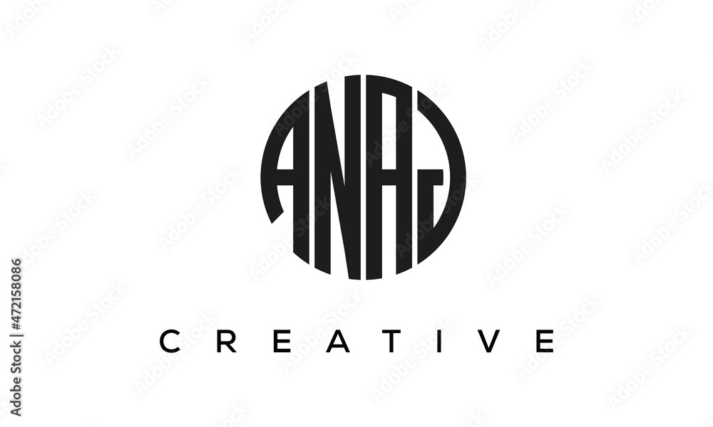 Letters ANAJ creative circle logo design vector, 4 letters logo Letters ANAJ creative circle logo design vector, 4 letters logo