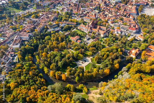 Aerial autumn fall day view of Vilnius oldtown, Lithuania