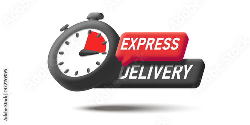 Stopwatch timer isolated isomwtric icon with express delivery message on bubble