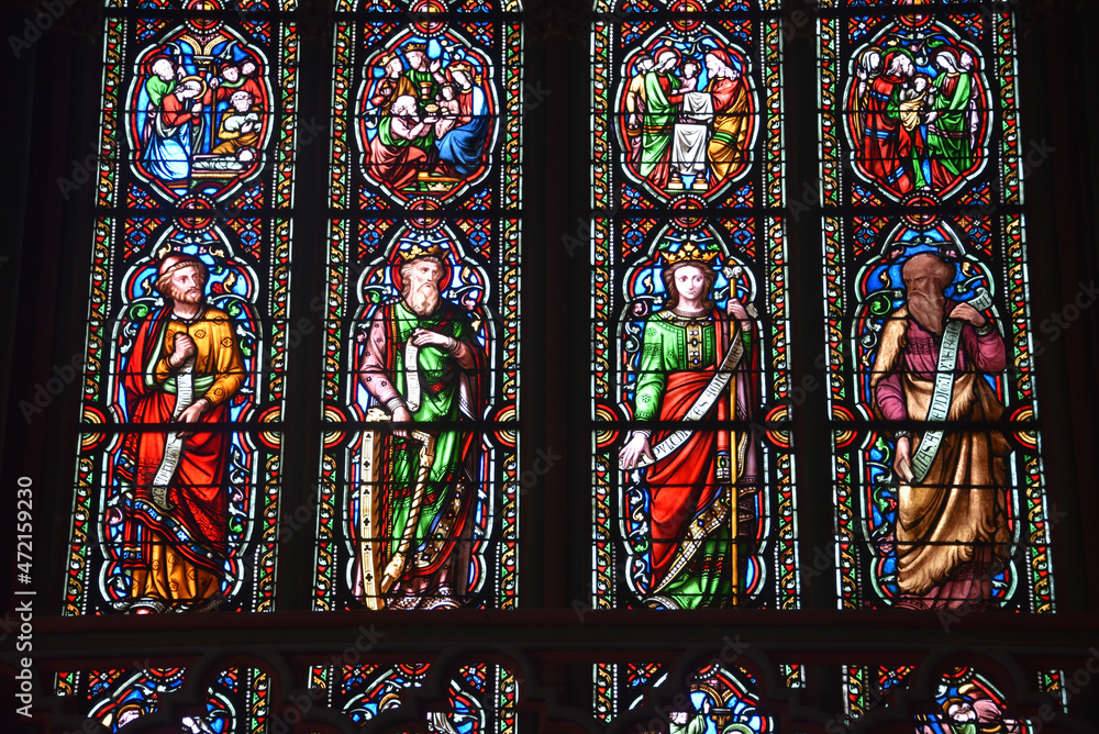 Bordeaux, France - 7 Nov, 2021: Stained glass windows in the of Cathedrale Saint Andre (St. Andrews Cathedral), Bordeaux, Gironde, Aquitaine, France