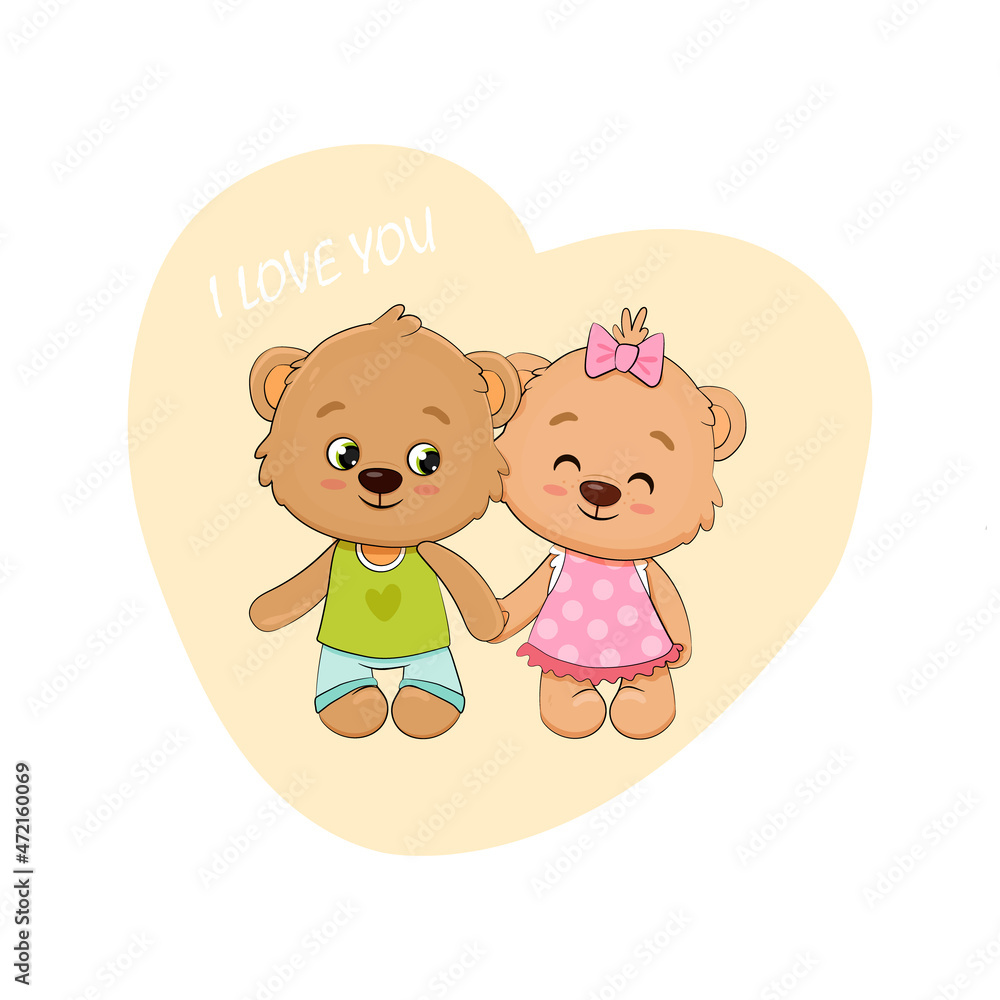 Cute teddy bears with heart on a white background.
Love. Valentine's Day card. Cute teddy bears with heart on a white background.
Love. Valentine's Day card.
