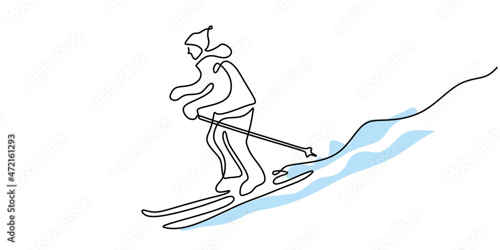 Continuous one line of man playing ice skating isolated on white background. Continuous one line of man playing ice skating isolated on white background.