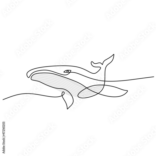 Continuous one line of big whale poster for wallpaper isolated on white background.