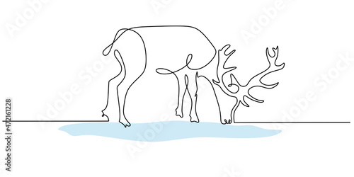 Continuous one line of a dear eating grass for wallpaper isolated on white background.